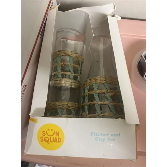 3 Piece Woven Pitcher And Cup Set Sun Squad Target NWOB - Picture 2 of 3